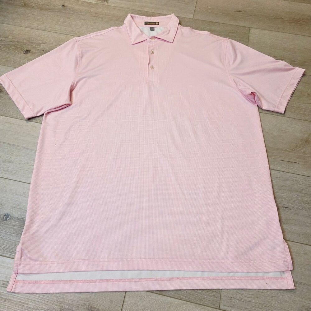 Peter Millar Summer Comfort Pink Micro Gingham Polo Shirt Lg READ